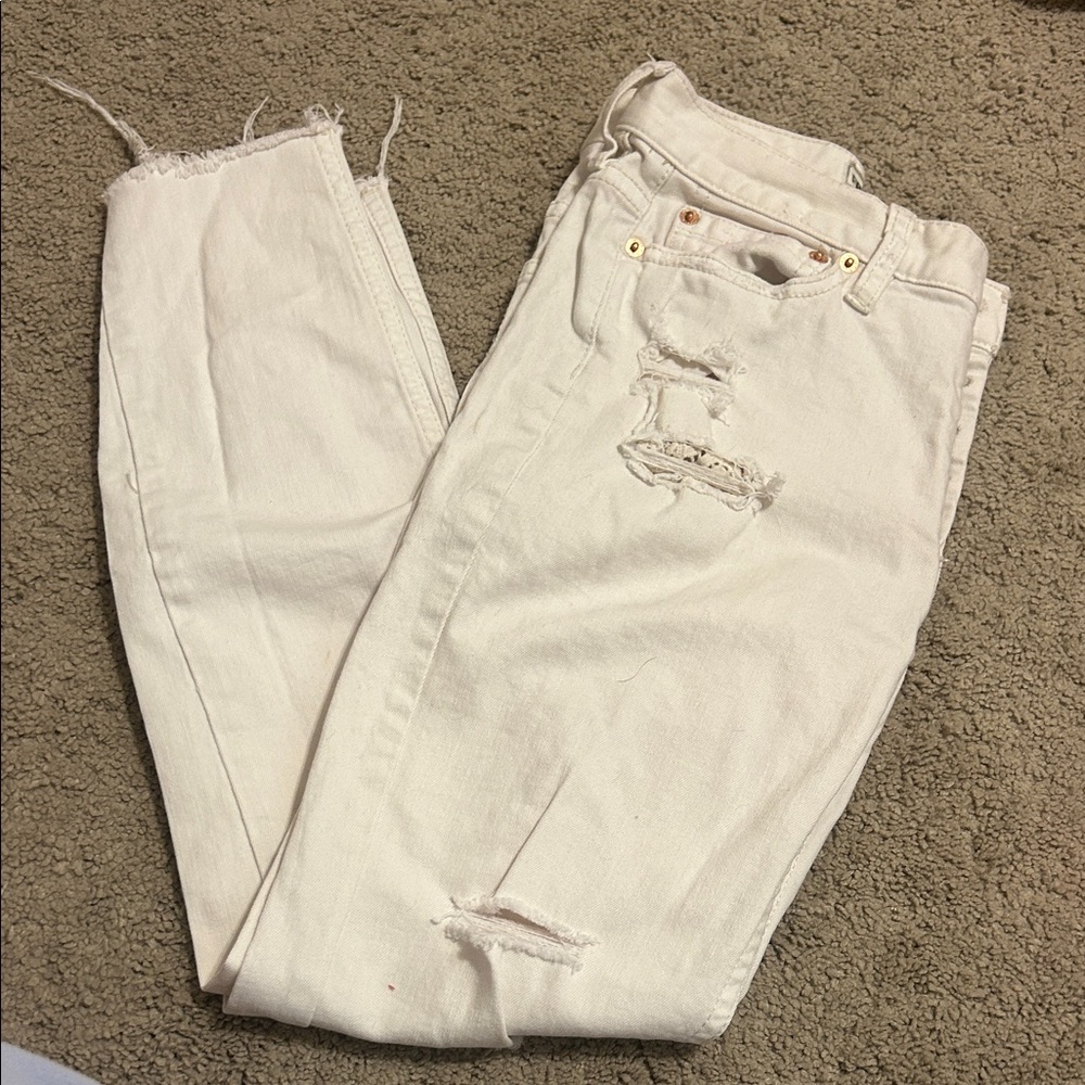 free people Women's Distressed Cream Jeans